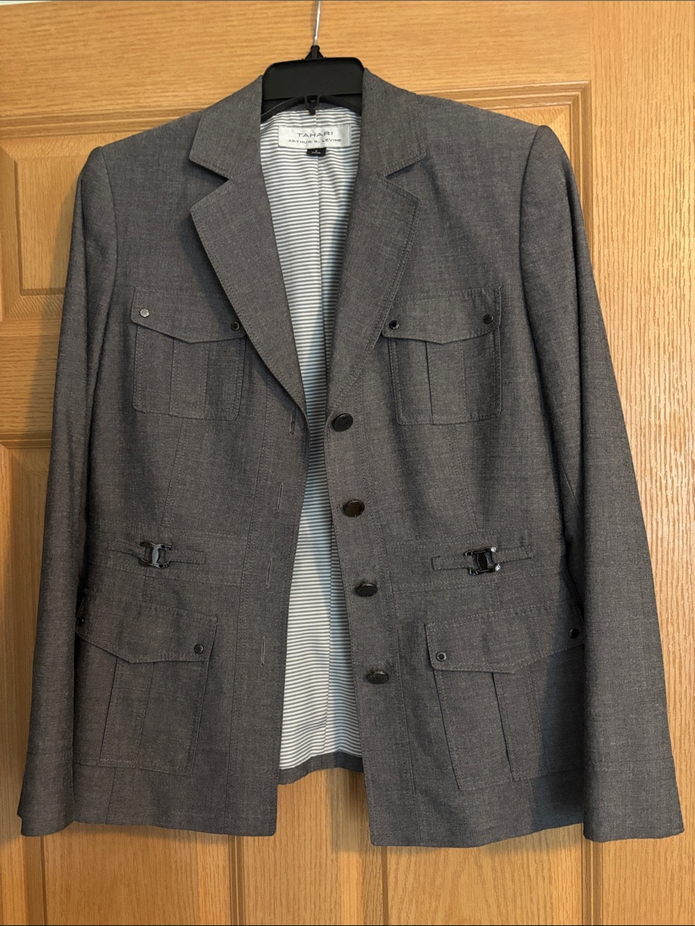 T Tahari Charcoal Gray Military-Inspired Blazer